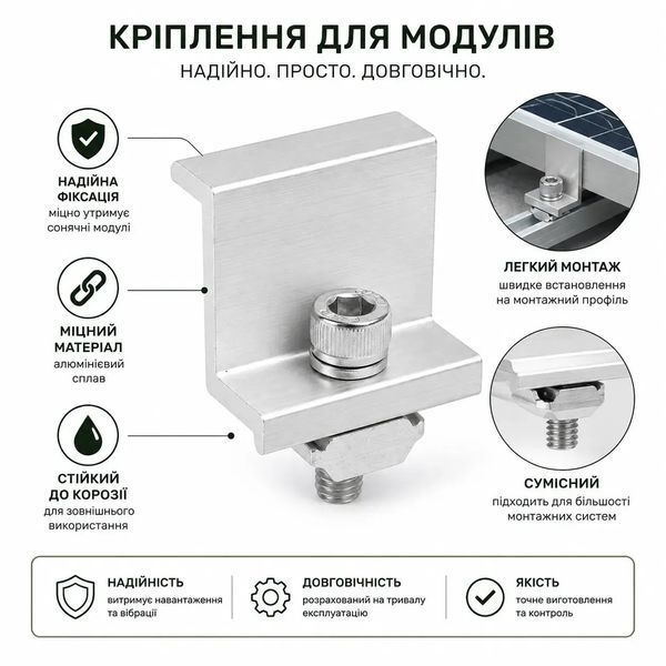 Комплект бокового кріплення на рейку для профнастилу для сонячних панелей 30 мм, L-40 мм, Soltrix арт.965 фото