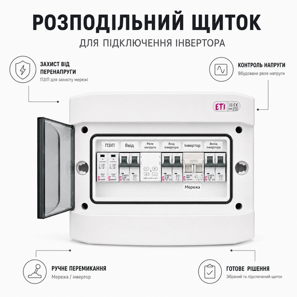 Щит захисту по змінному струму ETI 1 фаза AC IP65 40А щит.55 фото