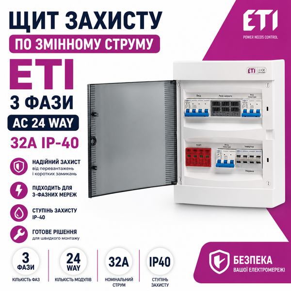 Щит захисту по змінному струму TOMZN 3 фази AC 24 WAY 32А IP-40 щит.49 фото