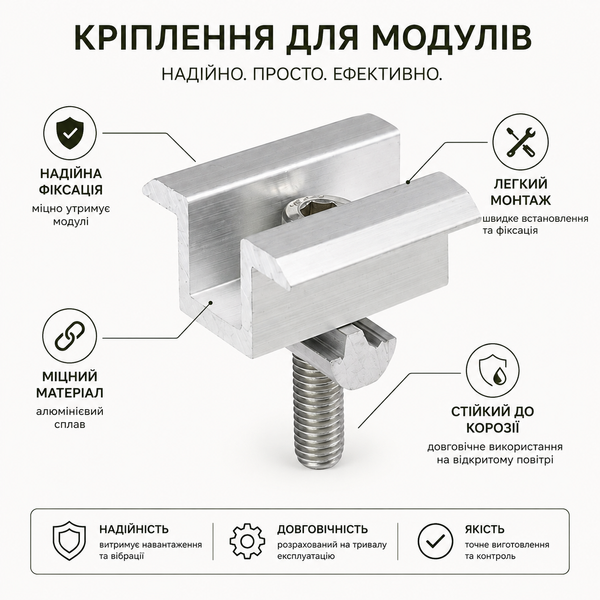 Комплект проміжного кріплення на алюмінієвий профіль для сонячних панелей 30-35mm, L-40mm, B-20mm, Soltrix арт.547 фото