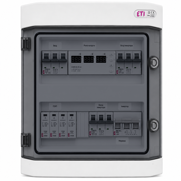Щит захисту по змінному струму ETI 3 фази AC IP65 32А для інверторів до 15 кВт щит.60 фото