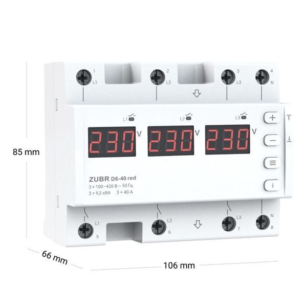 Реле напруги AC ZUBR D6-40 red 3Р 40A 220V ZUBR D6-40 red фото