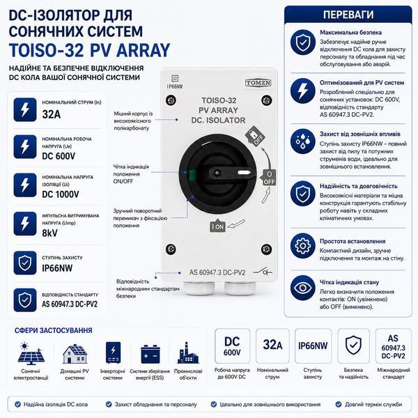 Ізоляторний вимикач DC TOMZN TOISO-32 PV ARRAY 32A авт.98 фото