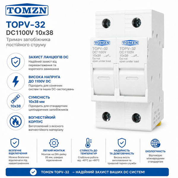 Тримачі запобіжників DC TOMZN TOPV-32X 2Р 1100V авт.102 фото